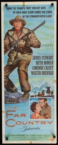 7j117 FAR COUNTRY insert '55 cool art of James Stewart with rifle, directed by Anthony Mann!