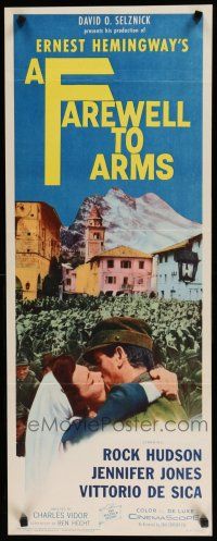 7j119 FAREWELL TO ARMS insert R63 art of Rock Hudson kissing Jennifer Jones, Ernest Hemingway