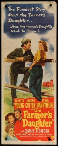 7j120 FARMER'S DAUGHTER insert '47 Loretta Young, Joseph Cotton, Ethel Barrymore!