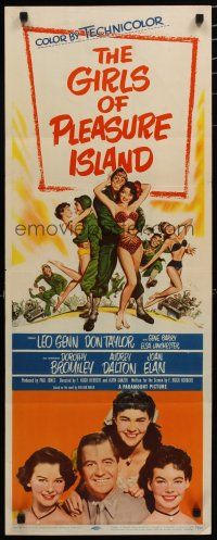 7j143 GIRLS OF PLEASURE ISLAND insert '53 Leo Genn, Don Taylor, wacky art of soldiers w/sexy girls!