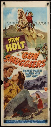 7j154 GUN SMUGGLERS insert '49 cowboy Tim Holt on horse & romancing pretty Martha Hyer!