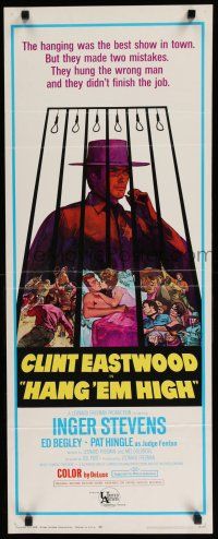 7j160 HANG 'EM HIGH insert '68 Clint Eastwood, they hung the wrong man, cool art by Kossin!