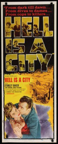 7j170 HELL IS A CITY insert '60 Stanley Baker, temptation is a woman, murder is a man!