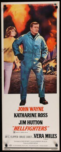 7j172 HELLFIGHTERS insert '69 John Wayne as fireman Red Adair, Katharine Ross, cool art!
