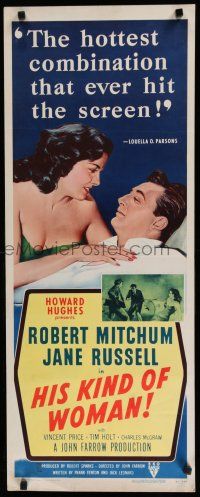 7j176 HIS KIND OF WOMAN insert '51 Robert Mitchum, sexy Jane Russell, presented by Howard Hughes!