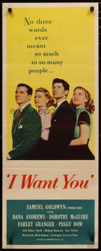 7j192 I WANT YOU insert '51 Dana Andrews, Dorothy McGuire, Farley Granger, Peggy Dow