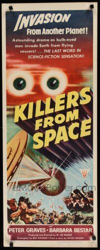 7j233 KILLERS FROM SPACE insert '54 bulb-eyed men invade Earth from flying saucers, cool art!