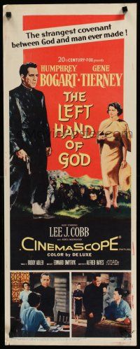 7j252 LEFT HAND OF GOD insert '55 art of priest Humphrey Bogart holding gun + sexy Gene Tierney!