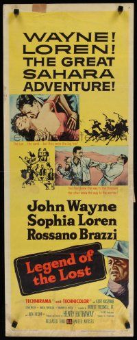 7j253 LEGEND OF THE LOST insert '57 romantic art of John Wayne tangling with sexiest Sophia Loren!