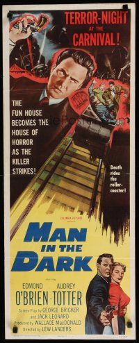 7j280 MAN IN THE DARK insert '53 really cool art of men fighting on rollercoaster!
