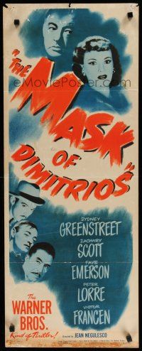 7j290 MASK OF DIMITRIOS insert '44 Peter Lorre, Sydney Greenstreet, Zachary Scott, Faye Emerson