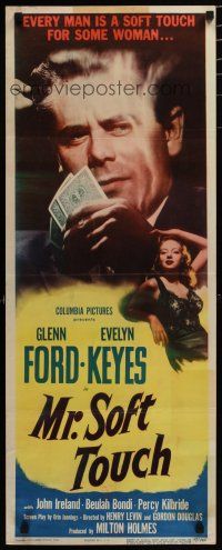 7j301 MR. SOFT TOUCH insert '49 gambler Glenn Ford studies his poker hand, sexy Evelyn Keyes!