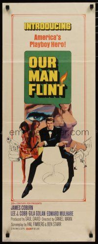 7j318 OUR MAN FLINT insert '66 Bob Peak art of James Coburn, sexy James Bond spy spoof!