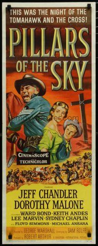 7j331 PILLARS OF THE SKY insert '56 soldier Jeff Chandler & pretty Dorothy Malone fight Indians!