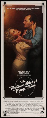 7j335 POSTMAN ALWAYS RINGS TWICE insert '81 art of Jack Nicholson & Jessica Lange by Obrero!