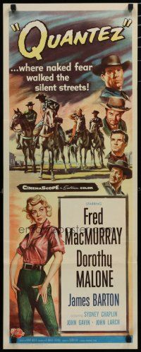 7j339 QUANTEZ insert '57 artwork of Fred MacMurray & sexy Dorothy Malone with torn shirt!