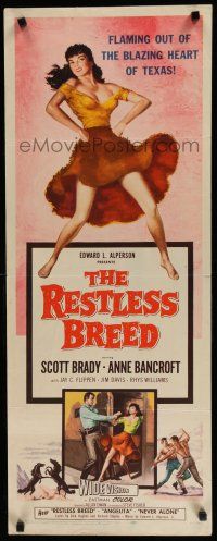 7j347 RESTLESS BREED insert '57 cowboy Scott Brady & sexy young Anne Bancroft!