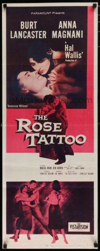 7j356 ROSE TATTOO insert '55 Burt Lancaster, Anna Magnani, written by Tennessee Williams!