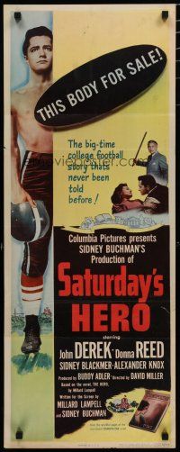 7j362 SATURDAY'S HERO insert '51 barechested football player John Derek and his body is for sale!