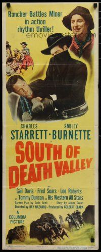 7j385 SOUTH OF DEATH VALLEY insert '49 Charles Starrett as the Durango Kid, Smiley Burnette!