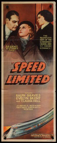 7j387 SPEED LIMITED insert '35 Ralph Graves, Evelyn Brent, wonderful art of train!
