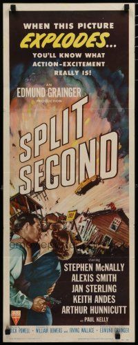7j389 SPLIT SECOND insert '53 art of Stephen McNally kissing Alexis Smith, Dick Powell noir!