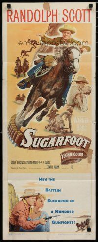 7j396 SUGARFOOT insert '51 cool full-length artwork of of cowboy Randolph Scott on horseback!
