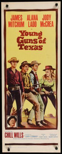 7j433 YOUNG GUNS OF TEXAS insert '63 teen cowboys James Mitchum, Alana Ladd & Jody McCrea!