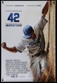 7k016 42 advance DS 1sh '13 baseball, image of Chadwick Boseman as Jackie Robinson sliding home!