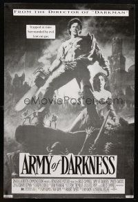 7k061 ARMY OF DARKNESS b&w style 1sh '93 Sam Raimi, artwork of Bruce Campbell with chainsaw hand!