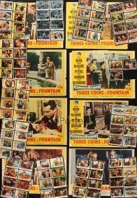 7m027 LOT OF 107 TRIMMED LOBBY CARDS '50s-60s complete & incomplete sets from many movies!