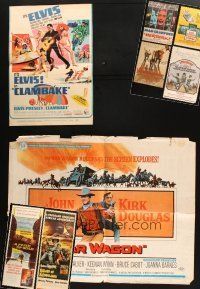 7m063 LOT OF 8 FOLDED HALF-SHEETS, INSERTS, AND WINDOW CARDS '50s-70s Elvis, John Wayne & more!