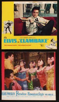 7m059 LOT OF 2 ELVIS PRESLEY TRIMMED LOBBY CARDS '60s Clambake & Paradise Hawaiian Style!