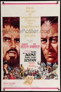 7p026 AGONY & THE ECSTASY 1sh '65 Charlton Heston, Rex Harrison, Carol Reed epic, Terpning art!