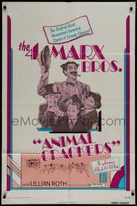 7p040 ANIMAL CRACKERS 1sh R74 wacky artwork of all four Marx Brothers!