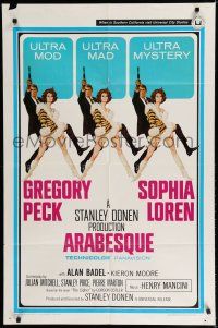 7p045 ARABESQUE 1sh '66 Gregory Peck, sexy Sophia Loren, ultra mod, ultra mad, ultra mystery!