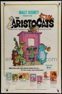 7p046 ARISTOCATS 1sh '71 Walt Disney feline jazz musical cartoon, great colorful art!