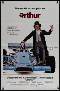 7p049 ARTHUR int'l 1sh '81 drunken Dudley Moore about to get in an F1 race car!