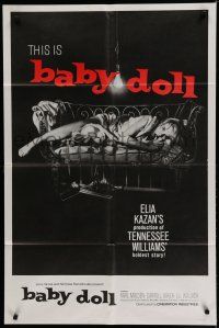 7p055 BABY DOLL 1sh R70 Elia Kazan, classic image of sexy troubled teen Carroll Baker!