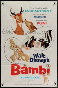 7p063 BAMBI style A 1sh R66 Walt Disney cartoon deer classic, great art with Thumper & Flower!