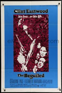 7p076 BEGUILED 1sh '71 cool psychedelic art of Clint Eastwood & Geraldine Page, Don Siegel!