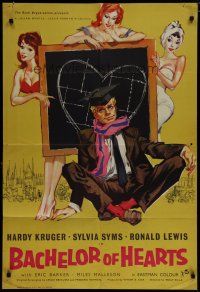 7p059 BACHELOR OF HEARTS English 1sh '58 Hardy Kruger, Sylvia Syms, great artwork of sexy girls!