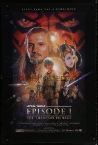 7r076 PHANTOM MENACE DS style C 1sh '99 Star Wars Episode I!, art by Drew Struzan, with PG rating!
