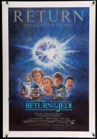 7r061 RETURN OF THE JEDI linen regular NSS style 1sh R85 George Lucas classic, art by Tom Jung!