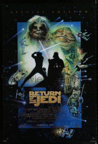 7r065 RETURN OF THE JEDI DS style E advance 1sh R97 George Lucas sci-fi classic, Drew Struzan art!