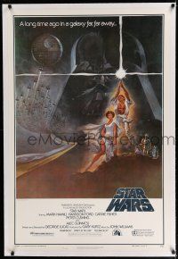 7r026 STAR WARS linen video style A 1sh R82 George Lucas classic sci-fi epic, great art by Tom Jung!