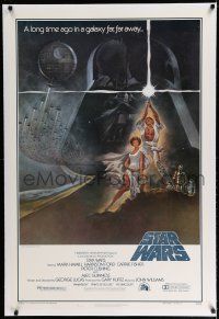 7r004 STAR WARS linen style A 1st printing 1sh '77 George Lucas classic sci-fi epic, Tom Jung art!