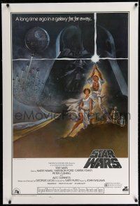 7r019 STAR WARS linen style A soundtrack 1sh '77 George Lucas classic sci-fi epic, art by Tom Jung!