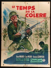7t485 BETWEEN HEAVEN & HELL French 1p '56 different art of WWII soldier Robert Wagner by Geleng!