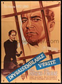 7t486 BEYOND A REASONABLE DOUBT French 1p '56 Fritz Lang, Soubie art of Dana Andrews & Fontaine!
